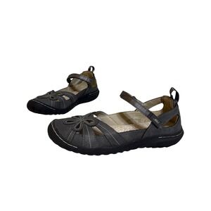 JBU Women Magnolia Mary Jane Flats 7.5 Gray Floral Cutout Comfort Casual Strappy